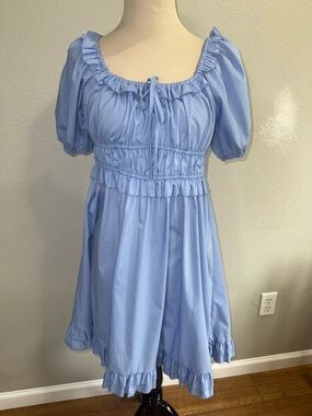 Just Found. ||Blue Ruffle Puff Sleeve short Dress size large